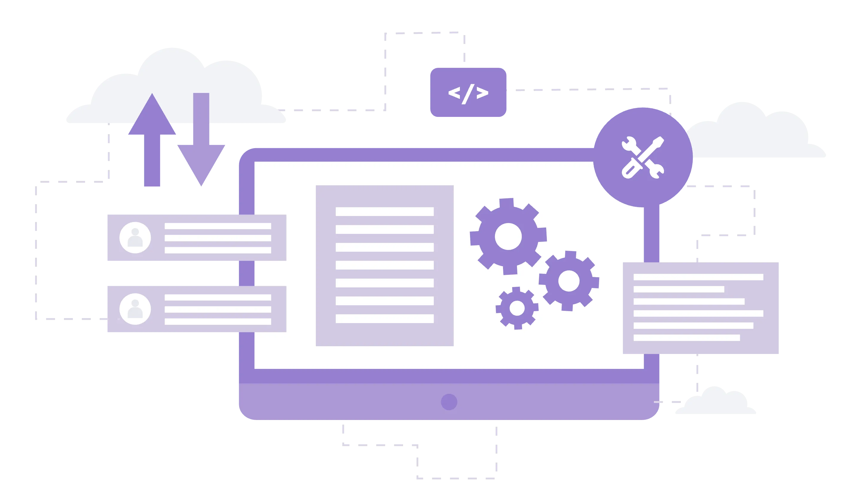 Illustration of a library system exchanging data with apps, users and services through one shared interface
